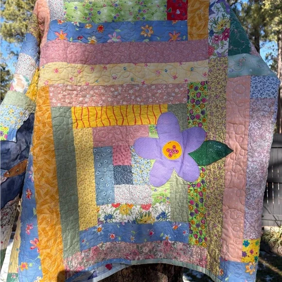 Upcycled quilted swing style Colorful Patchwork Quilted Jacket - Picture 7 of 11